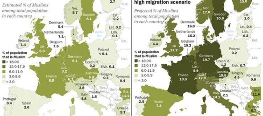 Under current highest-level projections, almost one in three people in Sweden will be Muslim by 2050